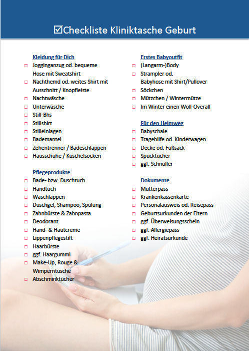 Zum Download: Checkliste Kliniktasche Geburt